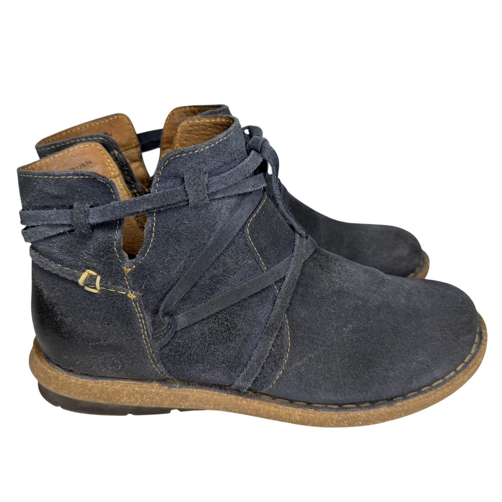 Women's Navy Suede Ankle Booties - Casual Lace-Up Comfort